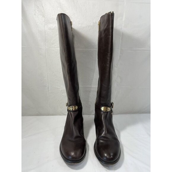 Michael Kors Arley Riding Leather Boots Dark Chocolate Size 11 M - Picture 1 of 15